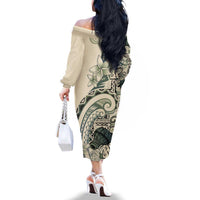 Aloha Hawaii Tapa Family Matching Off The Shoulder Long Sleeve Dress and Hawaiian Shirt Summer Green Hawaiian Ipu LT7 - Polynesian Pride