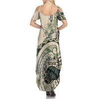 Aloha Hawaii Tapa Family Matching Summer Maxi Dress and Hawaiian Shirt Summer Green Hawaiian Ipu LT7 - Polynesian Pride