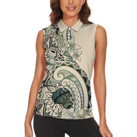 Aloha Hawaii Tapa Women Sleeveless Polo Shirt Summer Green Hawaiian Ipu LT7 - Polynesian Pride
