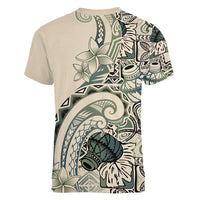 Aloha Hawaii Tapa Women V-Neck T-Shirt Summer Green Hawaiian Ipu LT7 - Polynesian Pride