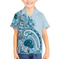 Aloha Hawaii Tapa Family Matching Long Sleeve Bodycon Dress and Hawaiian Shirt Cool Turquoise Hawaiian Ipu LT7 Son's Shirt Turquoise - Polynesian Pride