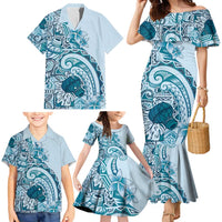 Aloha Hawaii Tapa Family Matching Mermaid Dress and Hawaiian Shirt Cool Turquoise Hawaiian Ipu LT7 - Polynesian Pride