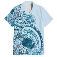 Aloha Hawaii Tapa Family Matching Off Shoulder Maxi Dress and Hawaiian Shirt Cool Turquoise Hawaiian Ipu LT7 Dad's Shirt - Short Sleeve Turquoise - Polynesian Pride