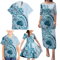 Aloha Hawaii Tapa Family Matching Puletasi and Hawaiian Shirt Cool Turquoise Hawaiian Ipu LT7 - Polynesian Pride