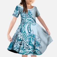 Aloha Hawaii Tapa Family Matching Short Sleeve Bodycon Dress and Hawaiian Shirt Cool Turquoise Hawaiian Ipu LT7 Daughter's Dress Turquoise - Polynesian Pride