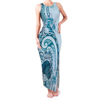 Aloha Hawaii Tapa Family Matching Tank Maxi Dress and Hawaiian Shirt Cool Turquoise Hawaiian Ipu LT7 Mom's Dress Turquoise - Polynesian Pride