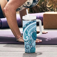 Aloha Hawaii Tapa Tumbler With Handle Cool Turquoise Hawaiian Ipu - Polynesian Pride