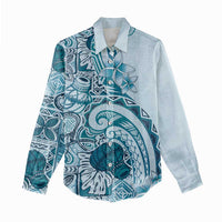 Aloha Hawaii Tapa Women Casual Shirt Cool Turquoise Hawaiian Ipu - Polynesian Pride