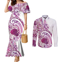 Aloha Hawaii Tapa Couples Matching Mermaid Dress and Long Sleeve Button Shirt Vibrant Fuchsia Hawaiian Ipu LT7 Fuchsia - Polynesian Pride