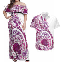 Aloha Hawaii Tapa Couples Matching Off Shoulder Maxi Dress and Hawaiian Shirt Vibrant Fuchsia Hawaiian Ipu LT7 Fuchsia - Polynesian Pride