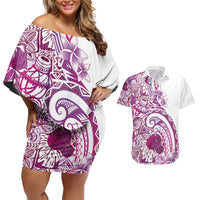 Aloha Hawaii Tapa Couples Matching Off Shoulder Short Dress and Hawaiian Shirt Vibrant Fuchsia Hawaiian Ipu LT7 Fuchsia - Polynesian Pride