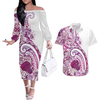 Aloha Hawaii Tapa Couples Matching Off The Shoulder Long Sleeve Dress and Hawaiian Shirt Vibrant Fuchsia Hawaiian Ipu LT7 Fuchsia - Polynesian Pride