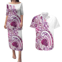 Aloha Hawaii Tapa Couples Matching Puletasi and Hawaiian Shirt Vibrant Fuchsia Hawaiian Ipu LT7 Fuchsia - Polynesian Pride