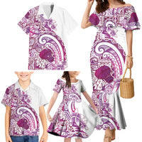 Aloha Hawaii Tapa Family Matching Mermaid Dress and Hawaiian Shirt Vibrant Fuchsia Hawaiian Ipu LT7 - Polynesian Pride