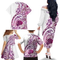 Aloha Hawaii Tapa Family Matching Off The Shoulder Long Sleeve Dress and Hawaiian Shirt Vibrant Fuchsia Hawaiian Ipu LT7 - Polynesian Pride