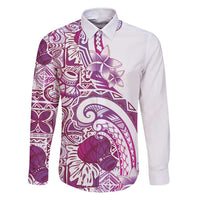 Aloha Hawaii Tapa Family Matching Short Sleeve Bodycon Dress and Hawaiian Shirt Vibrant Fuchsia Hawaiian Ipu LT7 Dad's Shirt - Long Sleeve Fuchsia - Polynesian Pride