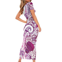 Aloha Hawaii Tapa Short Sleeve Bodycon Dress Vibrant Fuchsia Hawaiian Ipu LT7 - Polynesian Pride