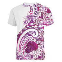 Aloha Hawaii Tapa Women V-Neck T-Shirt Vibrant Fuchsia Hawaiian Ipu LT7 - Polynesian Pride
