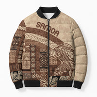 Samoa Mamanu Siapo Mocha Bomber Puffer Jacket Tatau Malie LT7 Unisex Beige - Polynesian Pride