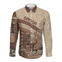 Samoa Mamanu Siapo Mocha Long Sleeve Button Shirt Tatau Malie LT7 Unisex Beige - Polynesian Pride