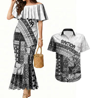 Samoa Mamanu Siapo Classic Black Couples Matching Mermaid Dress and Hawaiian Shirt Tatau Malie LT7 Black - Polynesian Pride