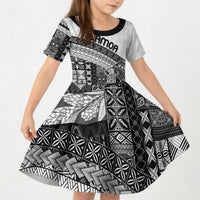 Samoa Mamanu Siapo Classic Black Kid Short Sleeve Dress Tatau Malie LT7 KID Black - Polynesian Pride