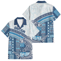 Samoa Mamanu Siapo Royal Blue Family Matching Puletasi and Hawaiian Shirt Tatau Malie LT7 Dad's Shirt - Short Sleeve Royal Blue - Polynesian Pride