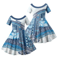 Samoa Mamanu Siapo Royal Blue Family Matching Puletasi and Hawaiian Shirt Tatau Malie LT7 Daughter's Dress Royal Blue - Polynesian Pride