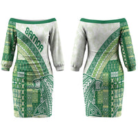 Samoa Mamanu Siapo Forest Green Couples Matching Off The Shoulder Long Sleeve Dress and Long Sleeve Button Shirt Tatau Malie LT7 - Polynesian Pride