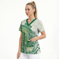 Samoa Mamanu Siapo Forest Green Scrub Top Tatau Malie LT7 - Polynesian Pride