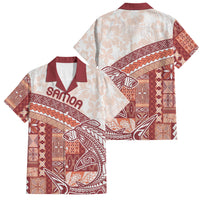 Samoa Mamanu Siapo Crimson Family Matching Puletasi and Hawaiian Shirt Tatau Malie LT7 Dad's Shirt - Short Sleeve Red - Polynesian Pride