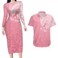 Personalised New Zealand Couples Matching Long Sleeve Bodycon Dress and Hawaiian Shirt Pink Ribbon Tattoo Mix Silver Fern LT7 Pink - Polynesian Pride