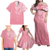 Personalised New Zealand Family Matching Off Shoulder Maxi Dress and Hawaiian Shirt Pink Ribbon Tattoo Mix Silver Fern LT7 - Polynesian Pride