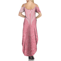 Personalised New Zealand Family Matching Summer Maxi Dress and Hawaiian Shirt Pink Ribbon Tattoo Mix Silver Fern LT7 - Polynesian Pride