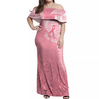 Personalised New Zealand Off Shoulder Maxi Dress Pink Ribbon Tattoo Mix Silver Fern LT7 Women Pink - Polynesian Pride