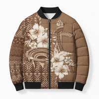 Tonga Ngatu Kupesi Brown Tapa Bomber Puffer Jacket Koe Otua Mo Tonga Ko Hoku Tofia LT7 Unisex Mocha - Polynesian Pride