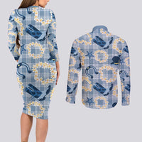 Aloha Hawaii Paniolo Jeans Palaka Couples Matching Long Sleeve Bodycon Dress and Long Sleeve Button Shirt Coastal Rodeo LT7 - Polynesian Pride