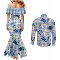 Aloha Hawaii Paniolo Jeans Palaka Couples Matching Mermaid Dress and Long Sleeve Button Shirt Coastal Rodeo LT7 - Polynesian Pride