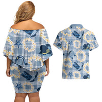 Aloha Hawaii Paniolo Jeans Palaka Couples Matching Off Shoulder Short Dress and Hawaiian Shirt Coastal Rodeo LT7 - Polynesian Pride