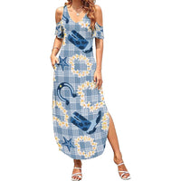Aloha Hawaii Paniolo Jeans Palaka Family Matching Summer Maxi Dress and Hawaiian Shirt Coastal Rodeo LT7 Mom's Dress Pastel Blue - Polynesian Pride