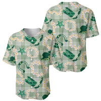 Aloha Hawaii Paniolo Mint Palaka Baseball Jersey Coastal Rodeo - Polynesian Pride