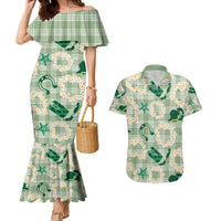 Aloha Hawaii Paniolo Mint Palaka Couples Matching Mermaid Dress and Hawaiian Shirt Coastal Rodeo LT7 Mint - Polynesian Pride