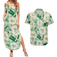 Aloha Hawaii Paniolo Mint Palaka Couples Matching Summer Maxi Dress and Hawaiian Shirt Coastal Rodeo LT7 Mint - Polynesian Pride