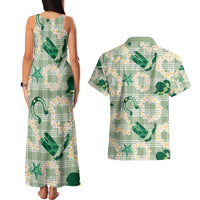 Aloha Hawaii Paniolo Mint Palaka Couples Matching Tank Maxi Dress and Hawaiian Shirt Coastal Rodeo LT7 - Polynesian Pride