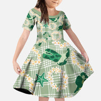 Aloha Hawaii Paniolo Mint Palaka Family Matching Off Shoulder Maxi Dress and Hawaiian Shirt Coastal Rodeo LT7 Daughter's Dress Mint - Polynesian Pride