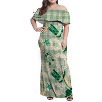Aloha Hawaii Paniolo Mint Palaka Family Matching Off Shoulder Maxi Dress and Hawaiian Shirt Coastal Rodeo LT7 Mom's Dress Mint - Polynesian Pride