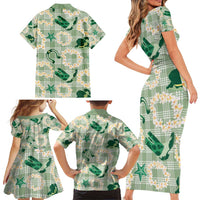 Aloha Hawaii Paniolo Mint Palaka Family Matching Short Sleeve Bodycon Dress and Hawaiian Shirt Coastal Rodeo LT7 - Polynesian Pride