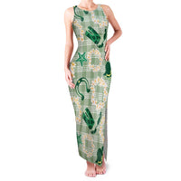 Aloha Hawaii Paniolo Mint Palaka Family Matching Tank Maxi Dress and Hawaiian Shirt Coastal Rodeo LT7 Mom's Dress Mint - Polynesian Pride