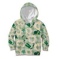 Aloha Hawaii Paniolo Mint Palaka Kid Hoodie Coastal Rodeo - Polynesian Pride