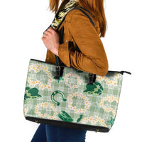 Aloha Hawaii Paniolo Mint Palaka Leather Tote Bag Coastal Rodeo - Polynesian Pride